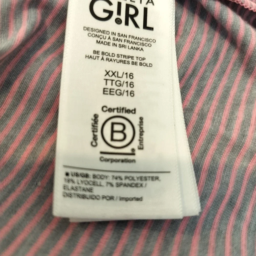 Athleta Girl Be Bold Stripe Top XXL 14 Activewear Sporty Pink Grey Pullover